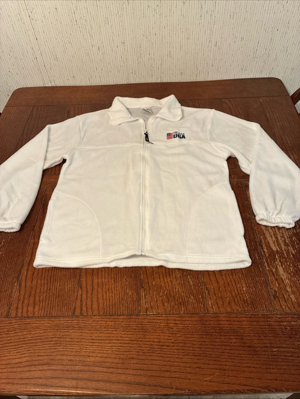 US Olympic Comittee Team USA Fleece Pullover Womens M White Embroidered Made USA